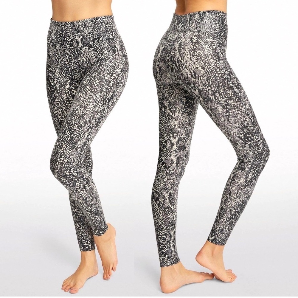 Spanx Snakeskin Leggings Womens Large Gray Black High Rise Athleisure Activewear